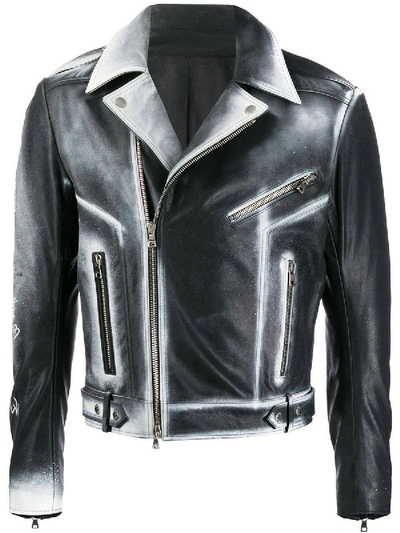 Shop Balmain Sprayed Biker Jacket In Black