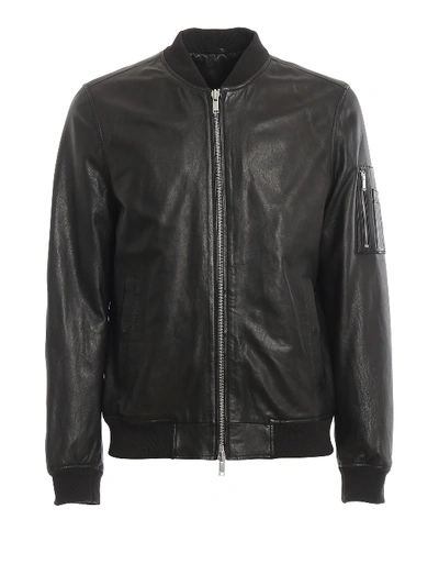 Shop Dondup Black Leather Bomber Jacket