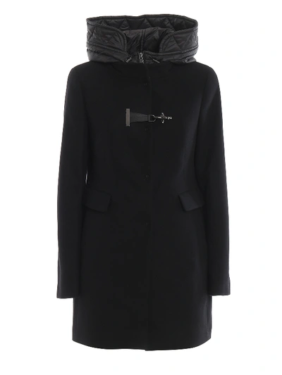 Shop Fay Double Front Hooded Black Coat