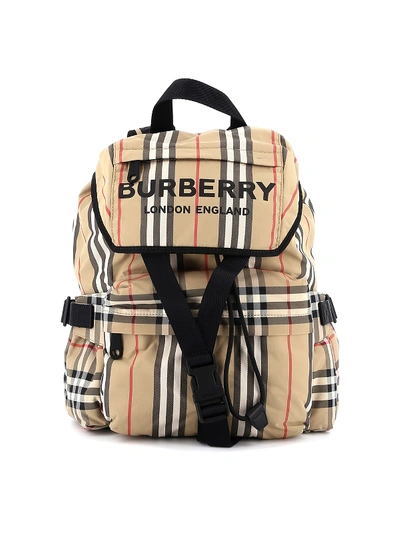 Shop Burberry Logo Print Vintage Check Nylon Backpack In Beige
