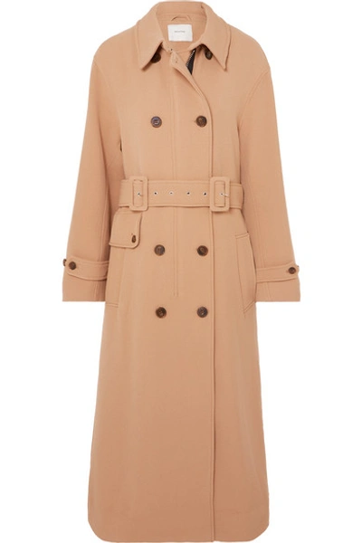 Shop Munthe Heim Belted Double-breasted Twill Coat In Camel