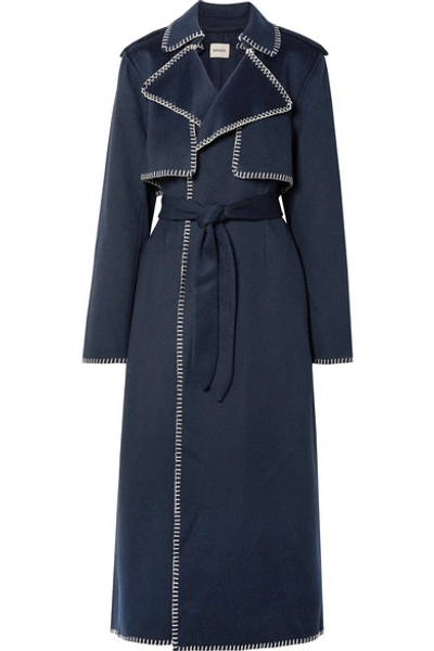 Shop Khaite Roman Oversized Whipstitched Felt Trench Coat In Midnight Blue