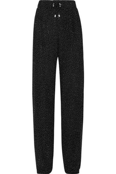 Shop Balmain Crystal-embellished Knitted Straight-leg Pants In Black