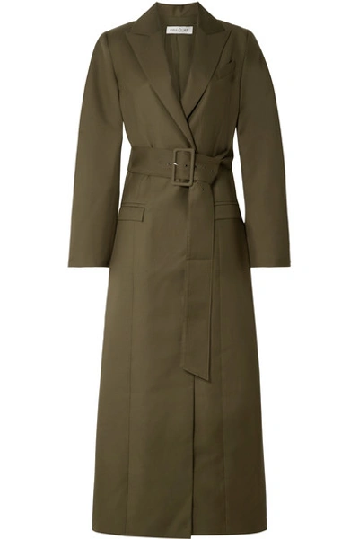 Shop Anna Quan Nora Belted Twill Coat In Army Green