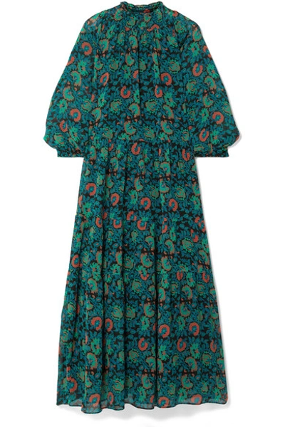 Shop Apiece Apart Dubrovnik Tiered Printed Silk-chiffon Dress In Green