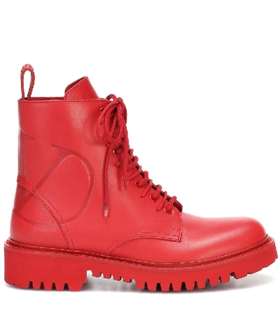 Shop Valentino Vlogo Leather Ankle Boots In Red