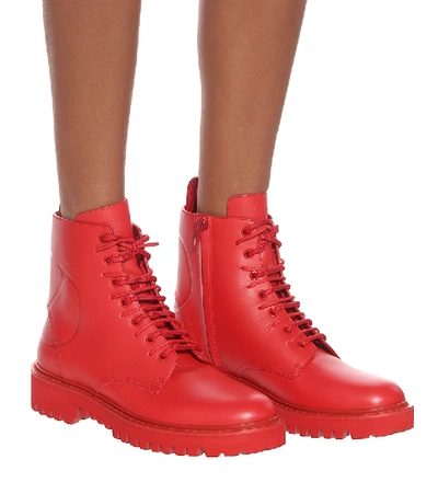 Shop Valentino Vlogo Leather Ankle Boots In Red