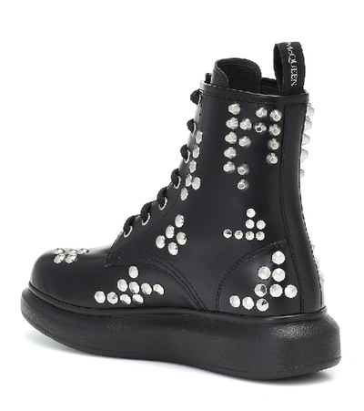 Shop Alexander Mcqueen Embellished Leather Ankle Boots In Black