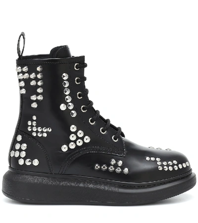 Shop Alexander Mcqueen Embellished Leather Ankle Boots In Black