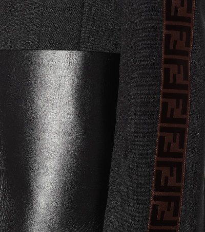 Shop Fendi Leather-trimmed Twill Blazer In Black