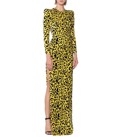 Shop Alex Perry Cole Leopard-print Velvet Gown In Yellow