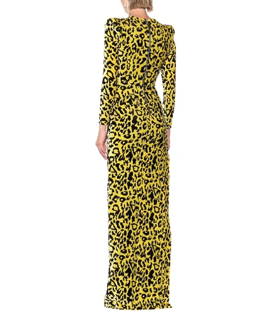 Shop Alex Perry Cole Leopard-print Velvet Gown In Yellow
