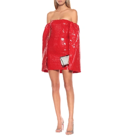 Shop Alex Perry Maxen Off-the-shoulder Minidress In Red