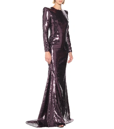 Shop Alex Perry Felix Sequined Gown In Purple