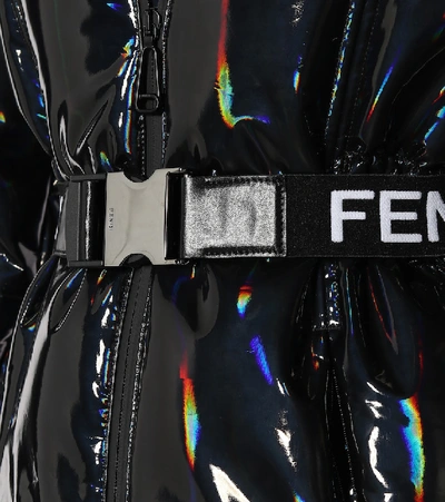 Shop Fendi Holographic Fur-trimmed Down Jacket In Black