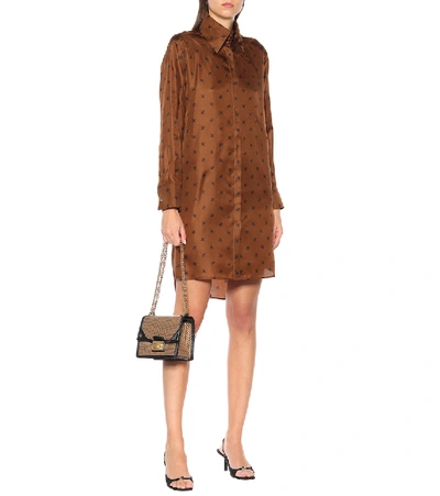 Shop Fendi Printed Silk-twill Shirt Dress In Brown