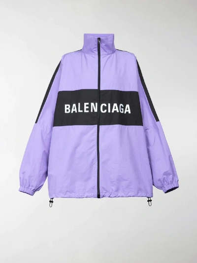 Shop Balenciaga Zipped Logo Jacket In Purple