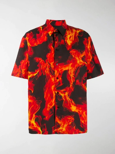 Shop Msgm Flame Print Shirt In Red