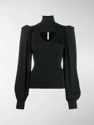 Shop Msgm Cut-out Heart Ribbed Jumper In Black