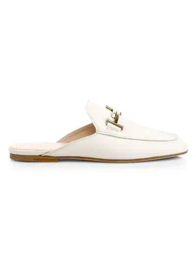 Shop Tod's Double T Flat Leather Mules In Off White
