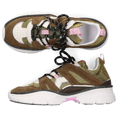 Shop Isabel Marant Low-top Sneakers Metallic Kindsey Story Suede Logo Olive Rose