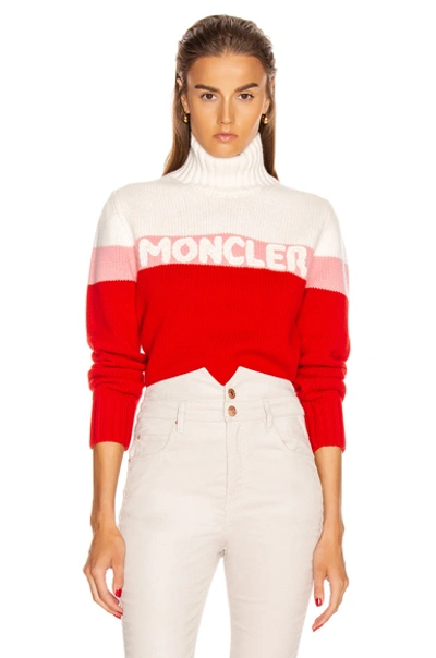 Shop Moncler Tricot Cyclist Sweater In Crimson  Pink & White