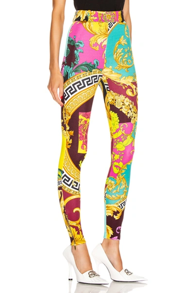 Shop Versace Print Legging In Abstract,blue,pink,yello In Multicolor