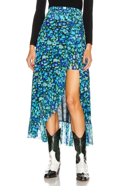 Shop Ganni Printed Mesh Skirt In Azure Blue