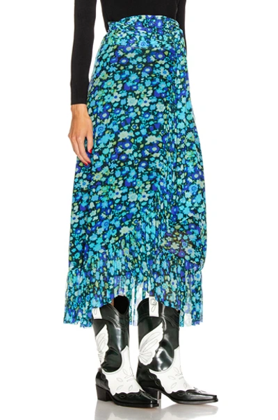 Shop Ganni Printed Mesh Skirt In Azure Blue