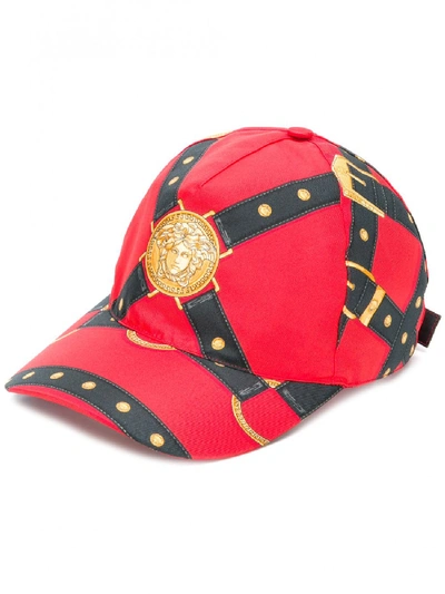 Shop Versace Printed Baseball Cap In Red