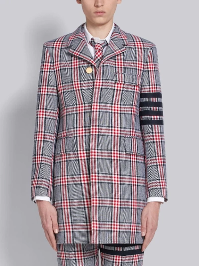 Shop Thom Browne 4-bar Prince Of Wales Chesterfield In Blue