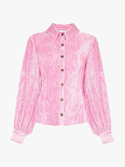 Shop Ganni Crushed Velvet Button-down Shirt In Pink