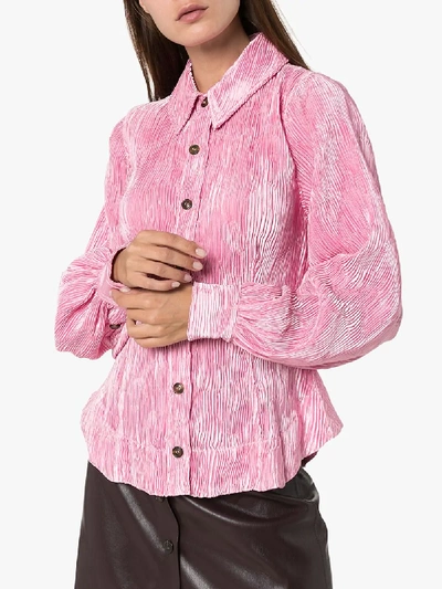Shop Ganni Crushed Velvet Button-down Shirt In Pink