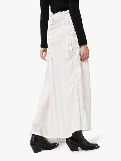 Shop Ann Demeulemeester Asymmetric Pleated Maxi Silk Skirt In Grey