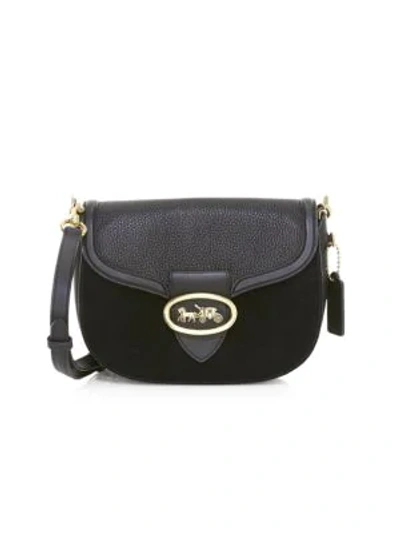 Shop Coach Kat Leather & Suede Saddle Bag In Black