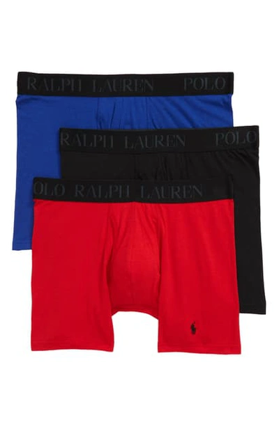 Shop Polo Ralph Lauren 4d 3-pack Cotton & Modal Boxer Briefs In Royal/ Red/ Black