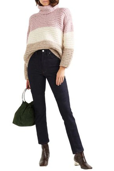 Shop Apiece Apart Woman Convertible Striped Ribbed Alpaca-blend Sweater Lavender