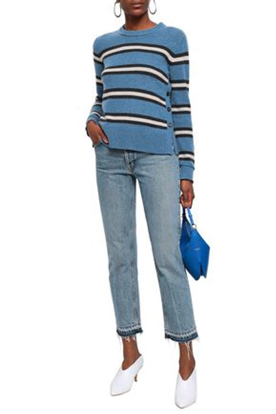 Shop Autumn Cashmere Woman Striped Cashmere Sweater Light Blue