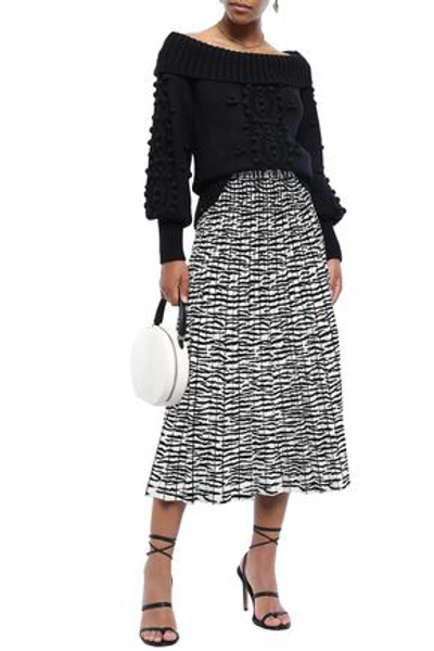 Shop Marissa Webb Camden Off-the-shoulder Pompom-embellished Cable-knit Sweater In Black