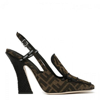 Shop Fendi Slingback Logo Pumps In Black