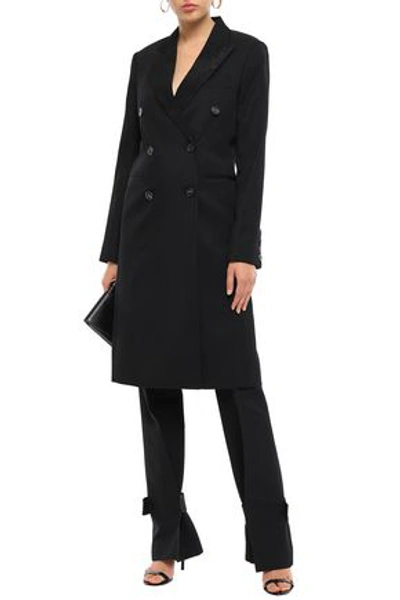 Shop Victoria Beckham Woman Double-breasted Jacquard-trimmed Wool-twill Coat Black