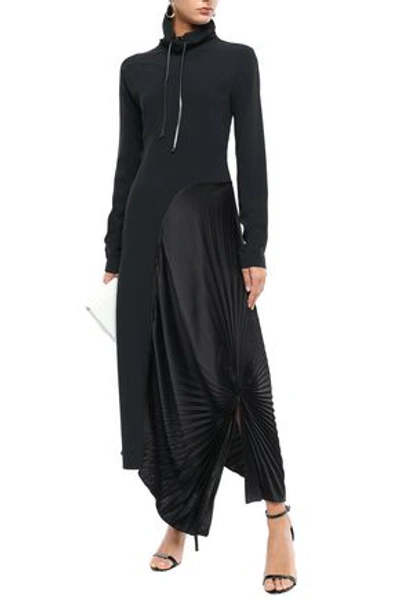 Shop Victoria Beckham Woman Asymmetric Pleated Crepe And Satin Maxi Dress Black