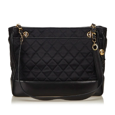 Pre-owned Chanel Quilted Nylon Chain Tote In Black