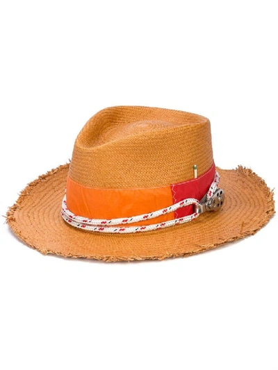 Shop Nick Fouquet Brown Men's Woven Raw Brim Hat In Orange