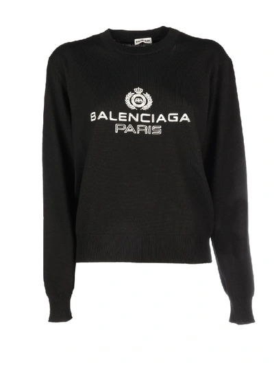 Shop Balenciaga Printed Wool Sweater In Black