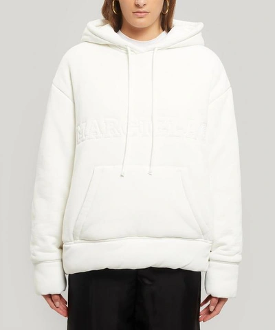 Shop Mm6 Maison Margiela Oversized Cotton-blend Hooded Sweater In White