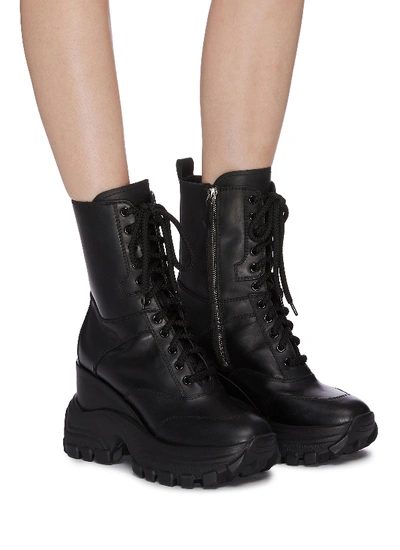 Shop Miu Miu Wedge Platform Leather Combat Boots