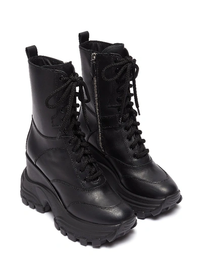 Shop Miu Miu Wedge Platform Leather Combat Boots