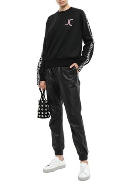 Shop Just Cavalli Woman Appliquéd Jersey Sweatshirt Black