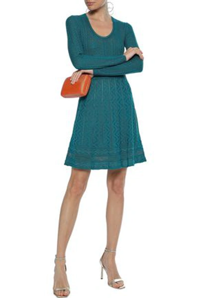 Shop M Missoni Flared Crochet-knit Wool-blend Mini Dress In Teal